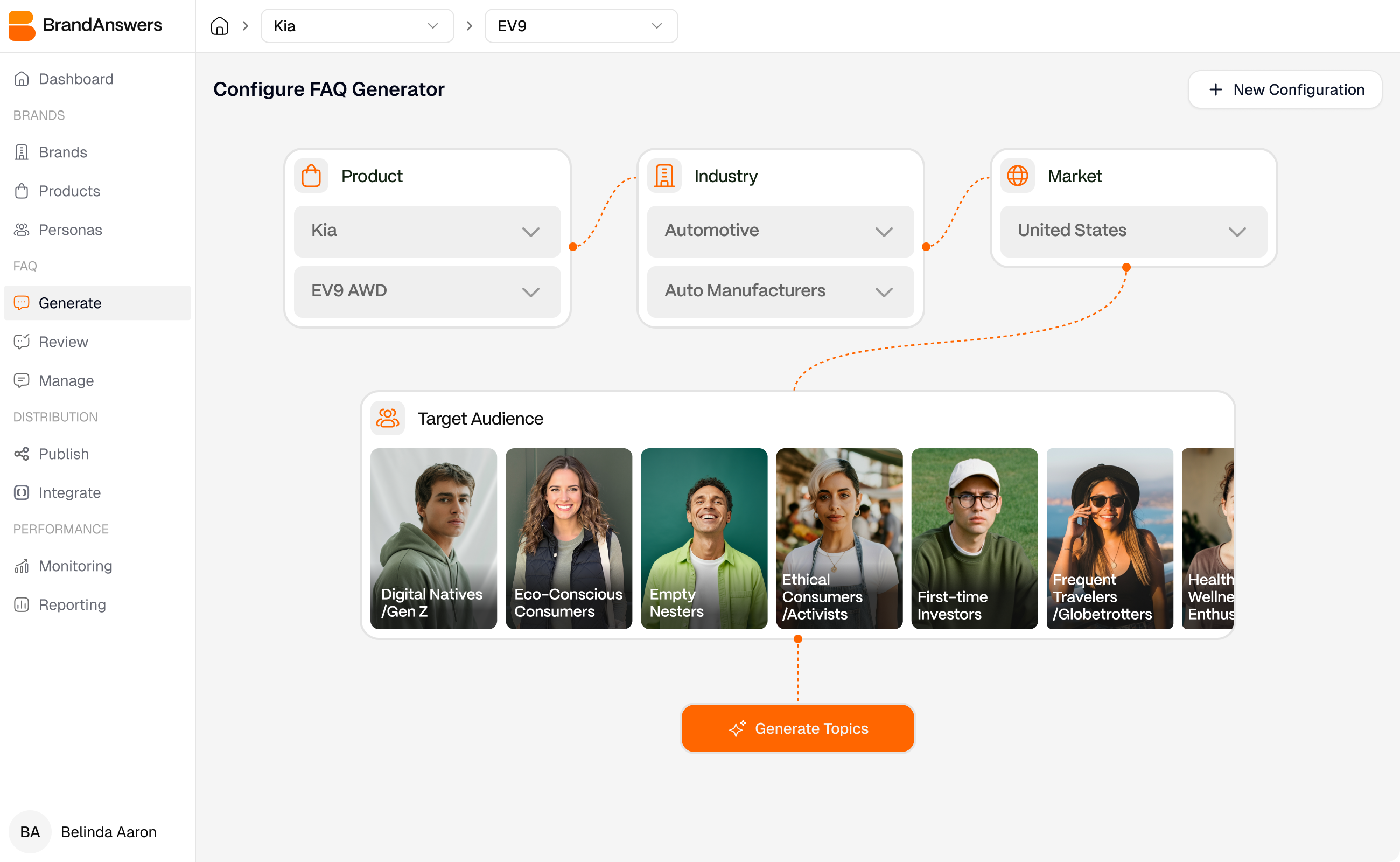 BrandAnswers Configure FAQ Generator Interface