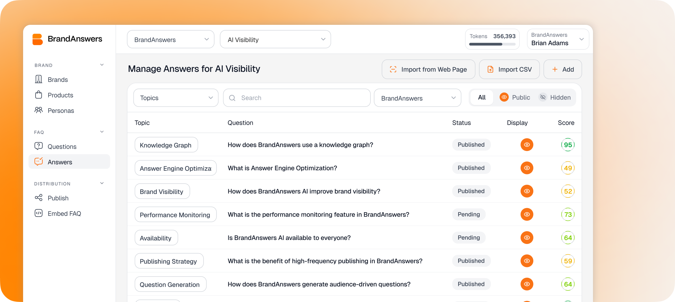 BrandAnswers platform — manage answers for AI visibility
